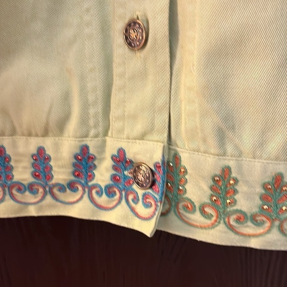 Coldwater Creek lime colored long sleeved jacket with beaded designs. Size PS. - Picture 5 of 11